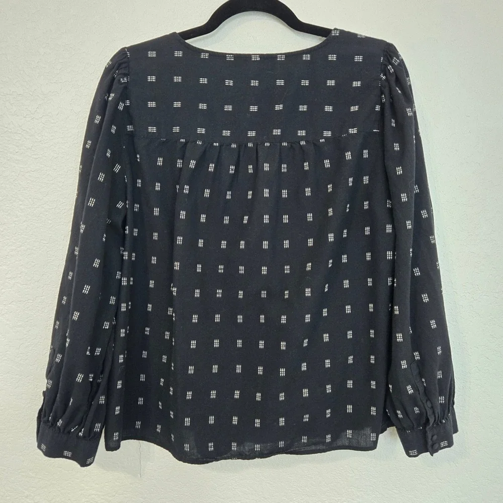 Madewell L Black White Geometric Print Wrap‎ V Neck Long Sleeve Blouse Top